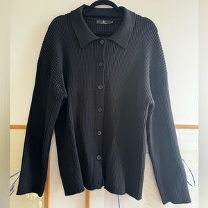 Black Ribbed Button-Up Sweater